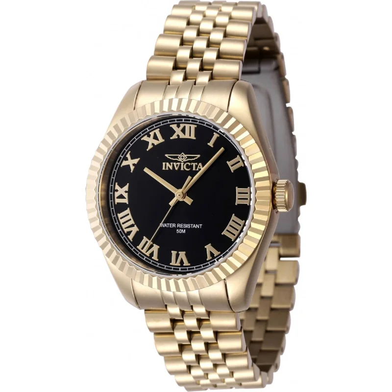 Vintage style quartz watches   Invicta Women's Quartz Watch - Specialty Black Dial Yellow Gold Bracelet | 47417