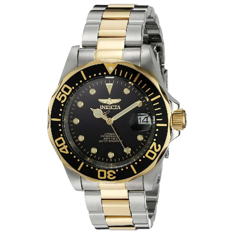 Watches with a classic look   Invicta Men's Automatic Dive Watch - Pro Diver Black Dial Two Tone Bracelet | 17043
