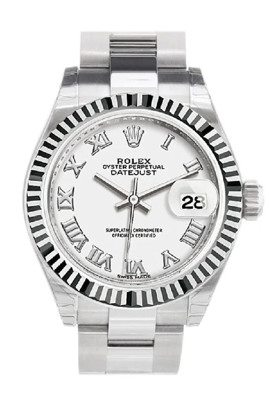 stylish watches for casual wear   Rolex Datejust 28 White Roman Dial Fluted Bezel Steel Ladies Watch 279174
