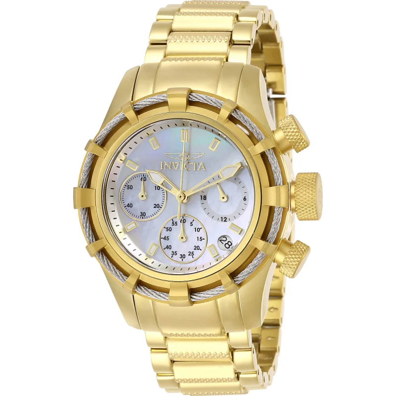 Watches with leather straps and quick release clasps   Invicta Women's Watch - Bolt Quartz Chronograph White MOP Dial Bracelet | 27492