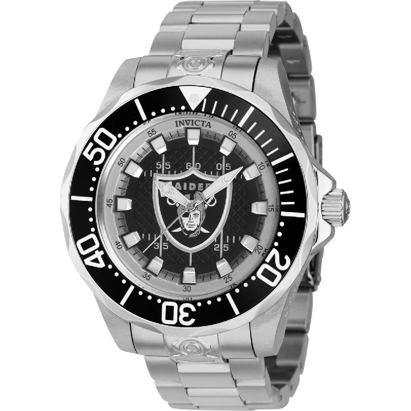 Luxury quartz watches with high-end movements   Invicta Men's Watch - NFL Las Vegas Raiders Dial Rotating Bezel SS Bracelet | 42117