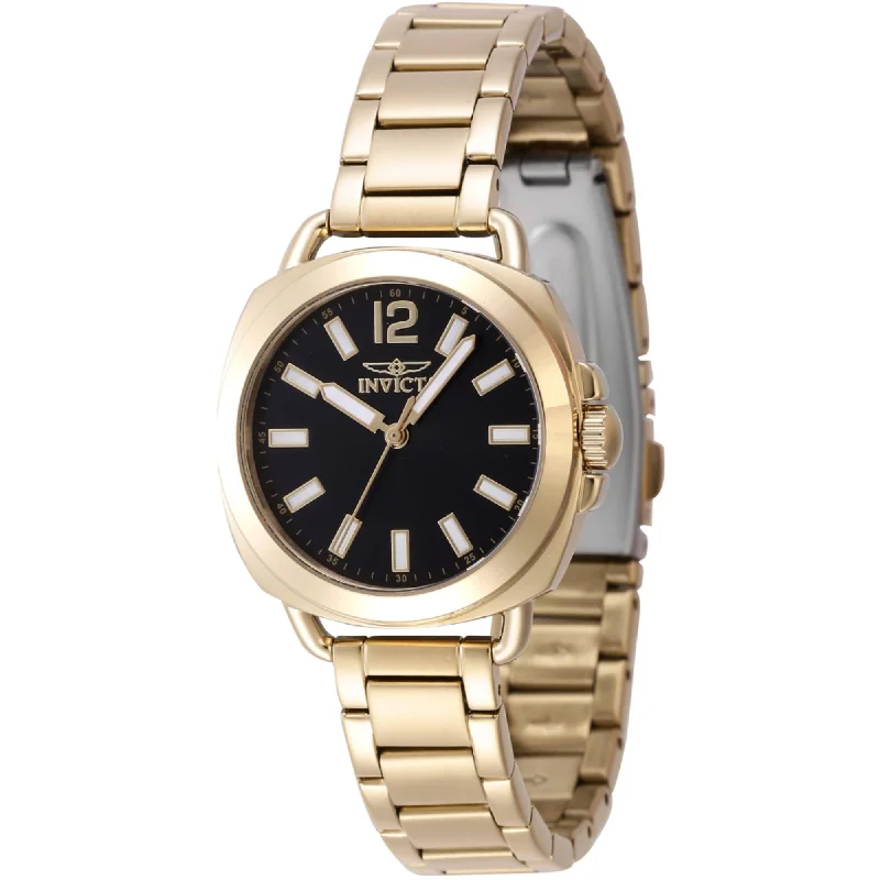 stylish watches for everyday wear   Invicta Women's Quartz Watch - Wildflower Black Dial Yellow Gold Bracelet | 47326