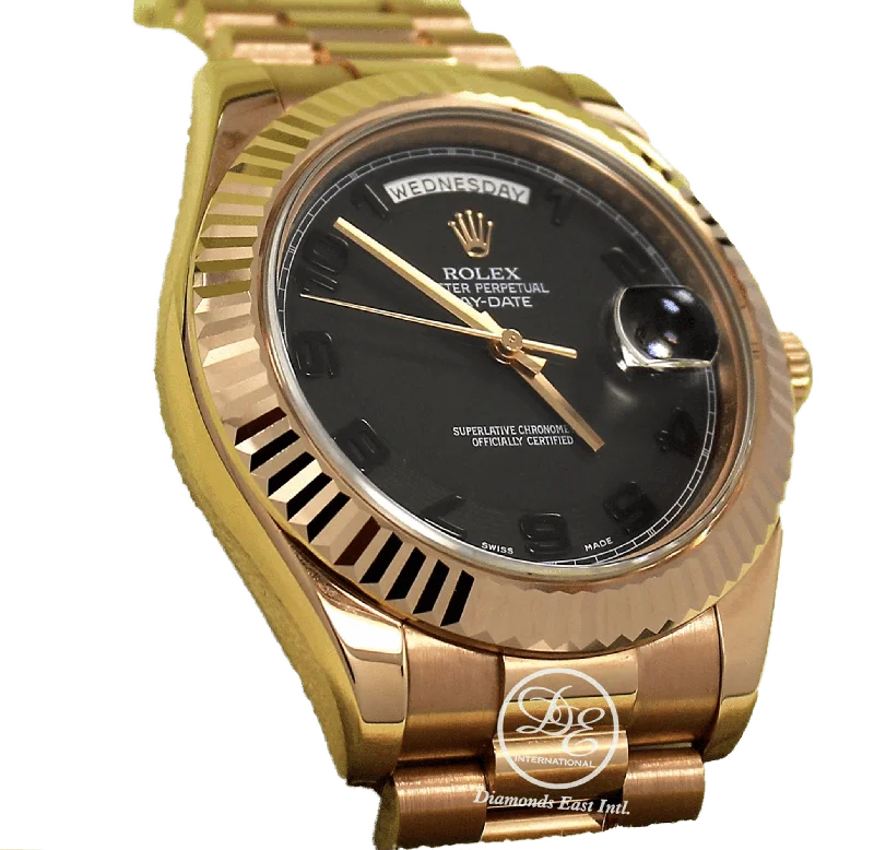 Women's dress watches with elegant straps   Rolex President Day-Date II 18K Rose Gold 41mm 218235 Black Concentric Dial