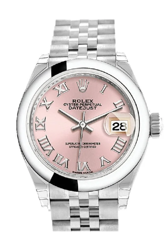 Watches for daily wear   Rolex Datejust 28 Pink Roman Dial Steel Jubilee Ladies Watch 279160 NP