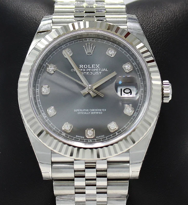 Luxury quartz watches with high-end movements   Rolex Datejust 126334 41mm Jubilee Rhodium Diamond Dial 18K White Gold Bezel NEW