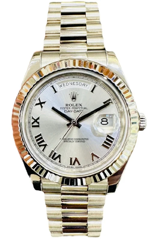 Watches for daily wear   Rolex Day-Date II 41 President Day-Date II White Gold Silver Roman Dial 218239 Box & Papers