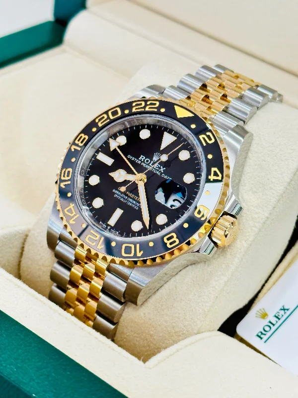 women’s watches with interchangeable bands   Rolex GMT-Master II 126713GRNR 18K Yellow Gold/ Steel Black Dial Unworn Box / Papers