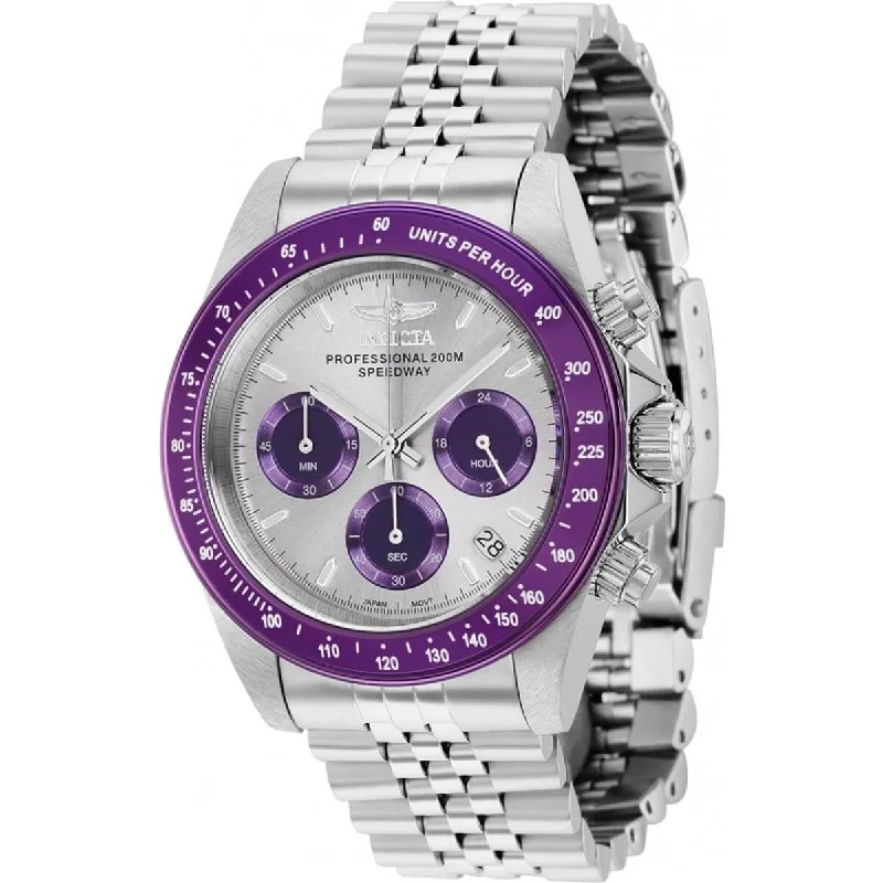 Casual watches for weekend outings   Invicta Men's Chronograph Watch - Speedway Grey and Purple Dial SS Bracelet | 36735
