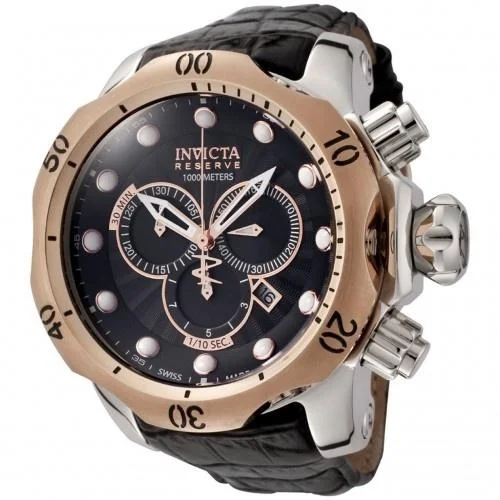 Women's dress watches with elegant straps   Invicta Men's 0360 Reserve Venom Chronograph Black Leather Watch