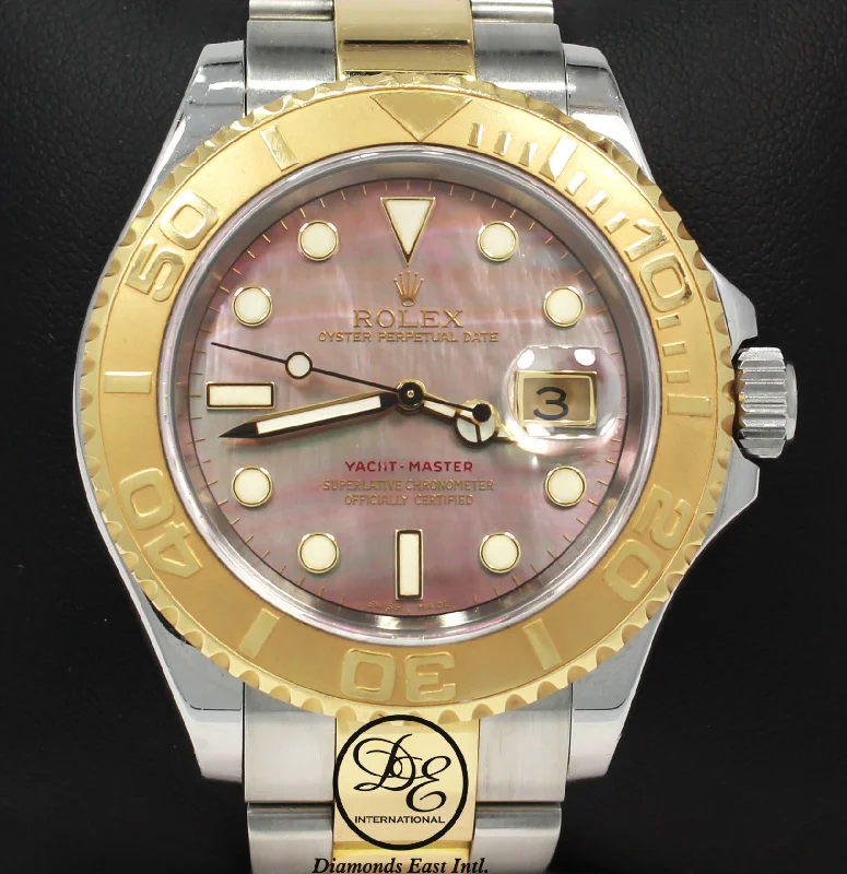 elegant dress watches for formal events   Rolex Yacht-Master 16623 40mm 18K Y Gold /SS FACTORY Tahitian MOP Dial BOX/PAPERS