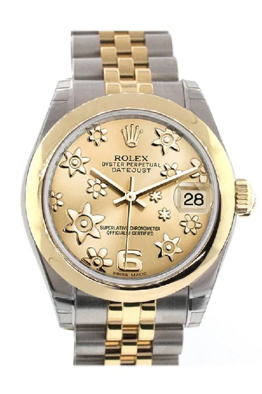 Luxury quartz watches with high-end movements   Rolex Datejust 31 Champagne Floral Motif Dial  18K Gold Two Tone Jubilee Ladies 178243 Pre-owned