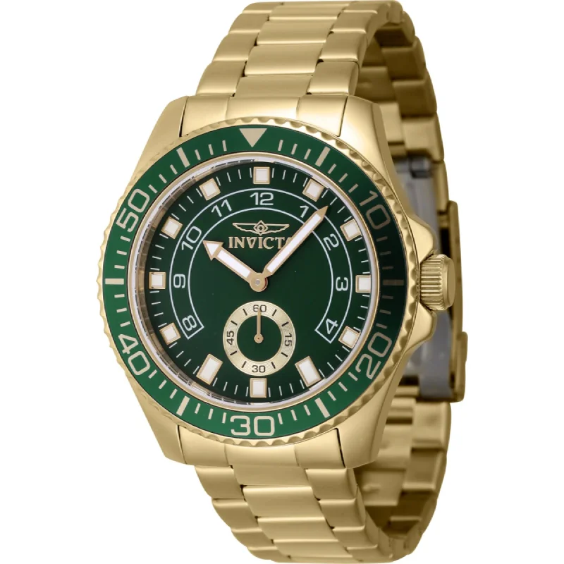 Formal watches for business people   Invicta Men's Watch - Pro Diver Green Dial Yellow Gold Steel Bracelet Quartz | 47132