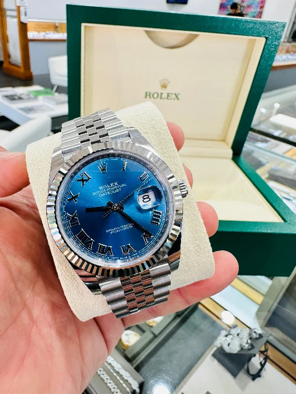 Women's dress watches with elegant straps   Rolex DateJust 41 126334 Blue Roman Dial Jubilee Steel 18k White Gold Unworn Box and Papers
