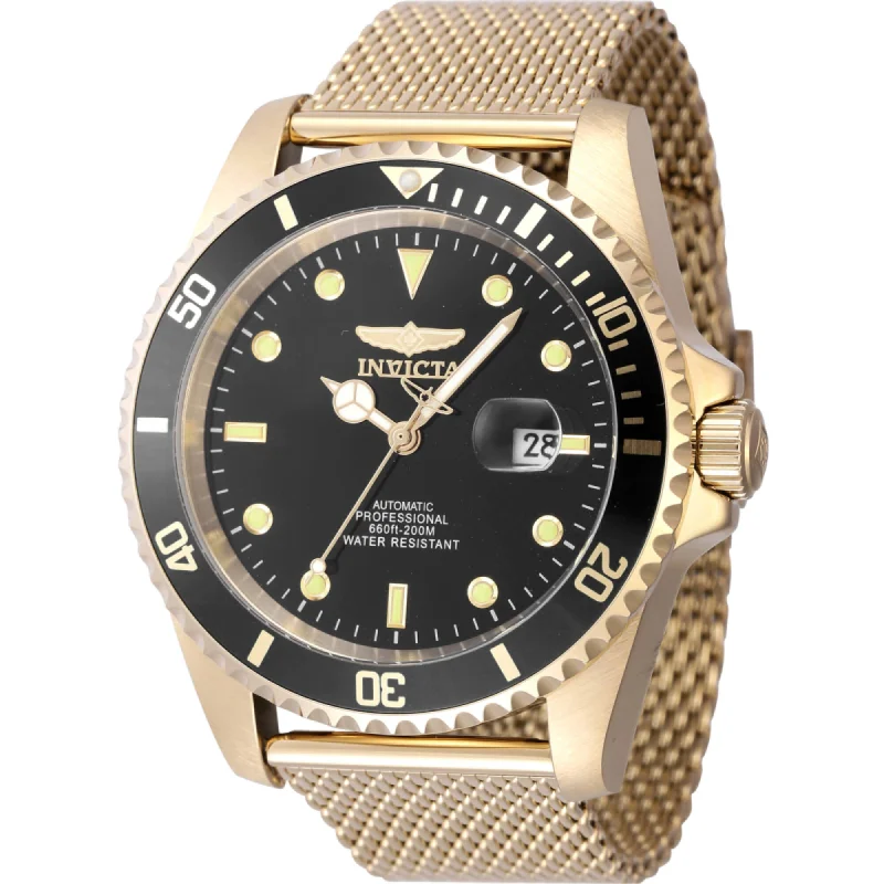 Watches with a luxurious look   Invicta Men's Dive Watch - Pro Diver Automatic Black Dial Yellow Gold Bracelet | 47966