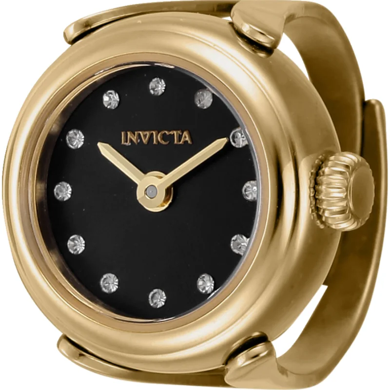 Luxury brand automatic watches for men   Invicta Women's Watch Ring - Mini Angel Quartz Gold Tone Steel Case Black Dial | 44482