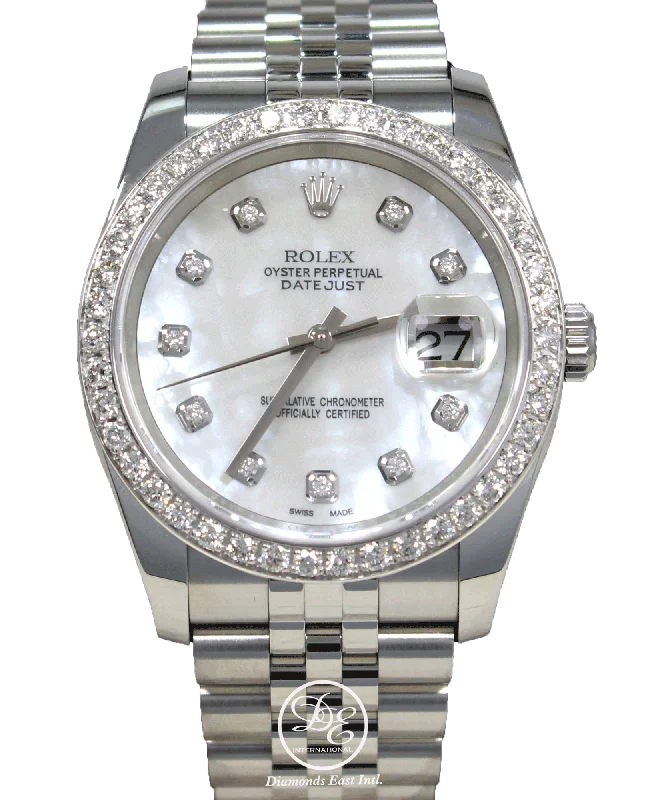 Casual watches for weekend outings   Rolex Datejust 116200 36mm Jubilee MOP Diamond Dial and Bezel Watch Box/Paper
