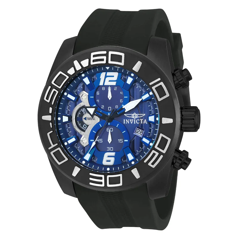 Luxury brand automatic watches for men   Invicta 22813 Men's Pro Diver Blue Dial Black IP Steel Black Silicone Strap Chronograph Watch