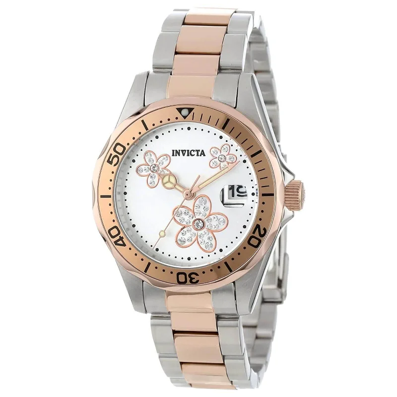 Casual watches for weekend outings   Invicta 12507 Women's Pro Diver Two Tone Bracelet Silver Dial Stainless Steel Watch