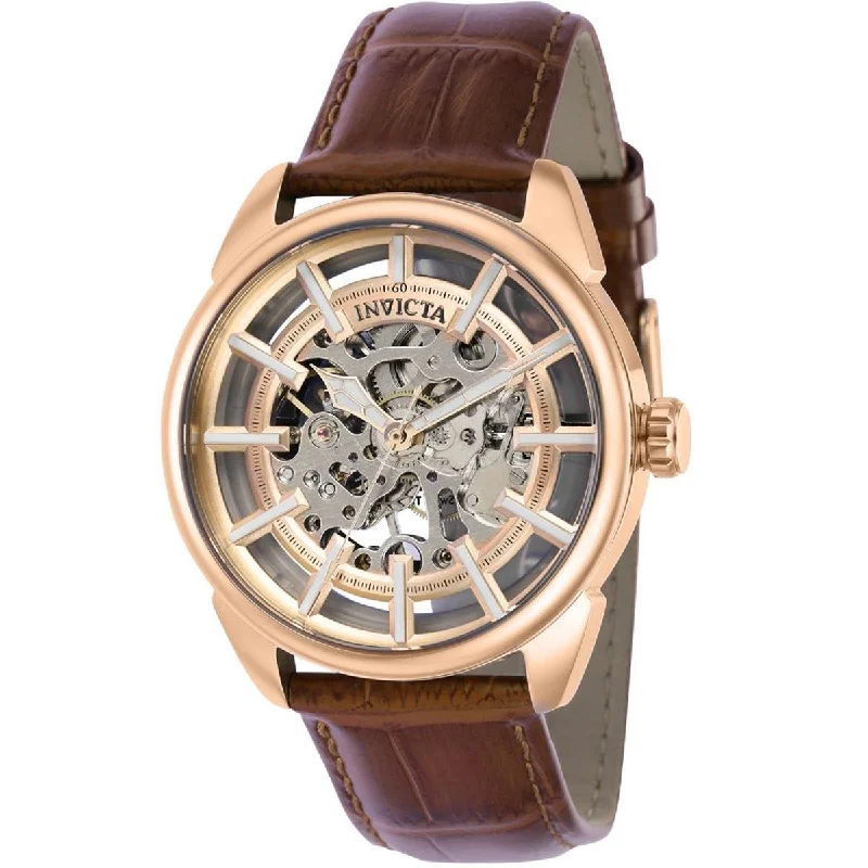 Watches for special occasions   Invicta Men's Mechanical Watch - Vintage RG Semi Skeleton Dial Brown Strap | 37890