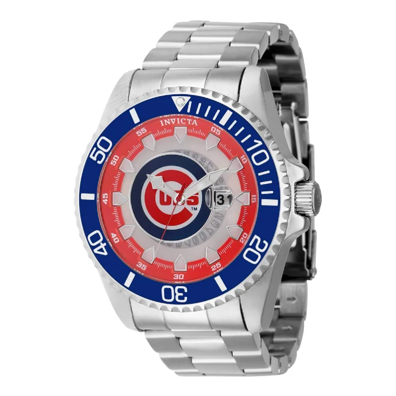 Watches with a classic look   Invicta Men's Watch - MLB Chicago Cubs Rotating Bezel Silver Steel Bracelet | 43458