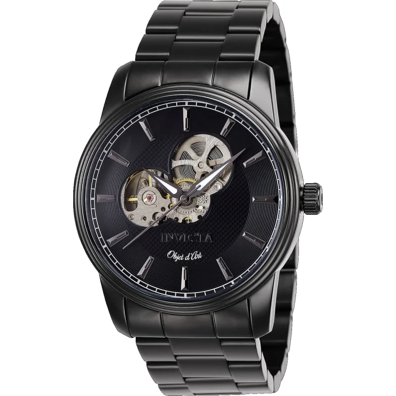 Casual watches for weekend outings   Invicta Men's Watch - Objet D Art Automatic Open Heart Dial Black Bracelet | 27564