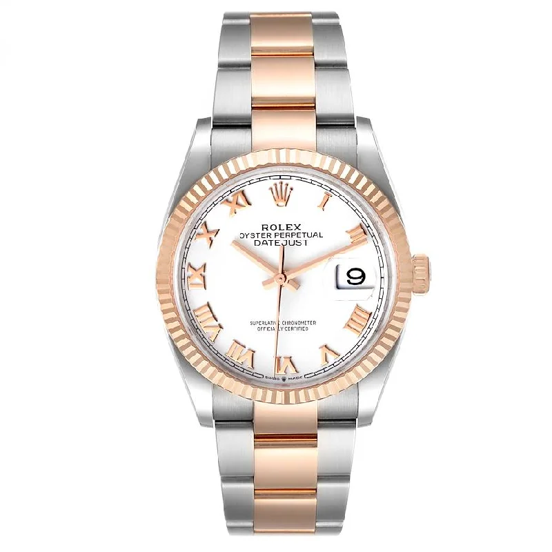 Modern design square dial watches   Rolex Datejust 36 mm Stainless Steel and Rose Gold 126231 White Roman Oyster Box and Papers