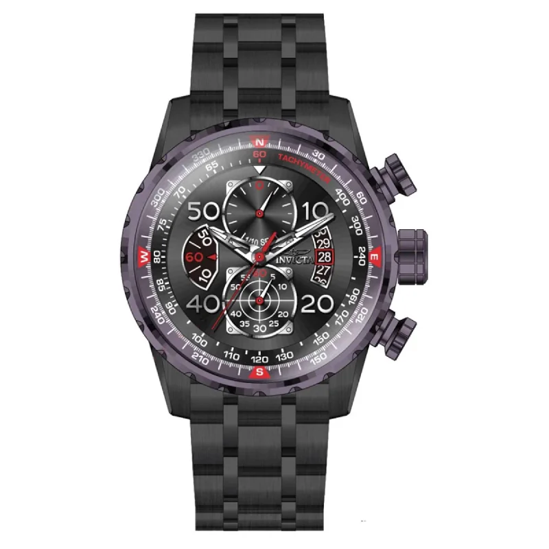 Watches with leather straps and quick release clasps   Invicta Men's Quartz Watch - Aviator Black Dial Purple Rotating Bezel Bracelet | 40702