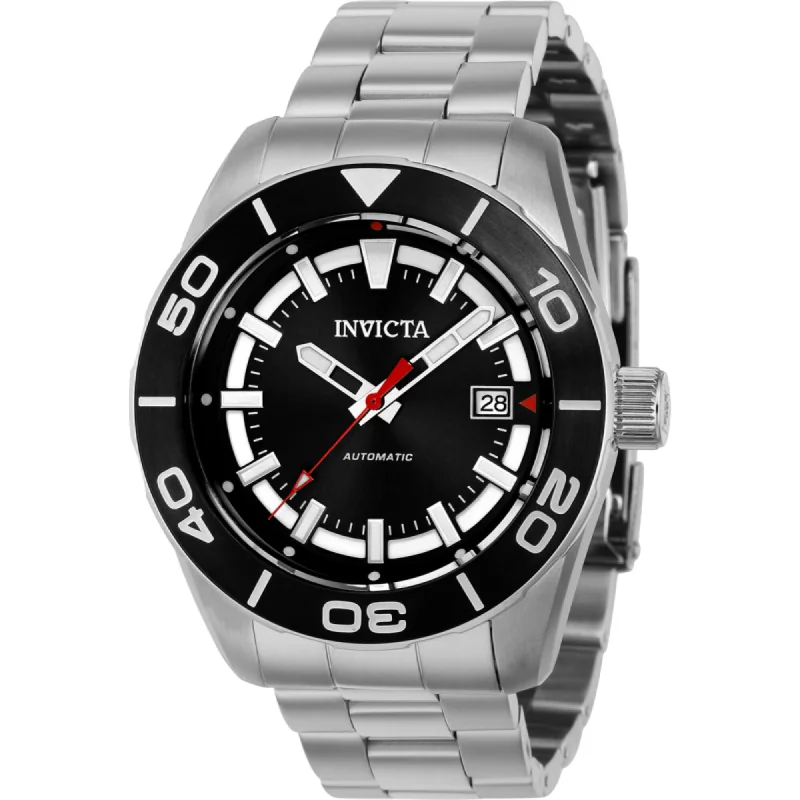 minimalistic watches for men with leather bands   Invicta Men's Watch - Pro Diver Automatic Black and Silver Tone Dial Bracelet | 38664
