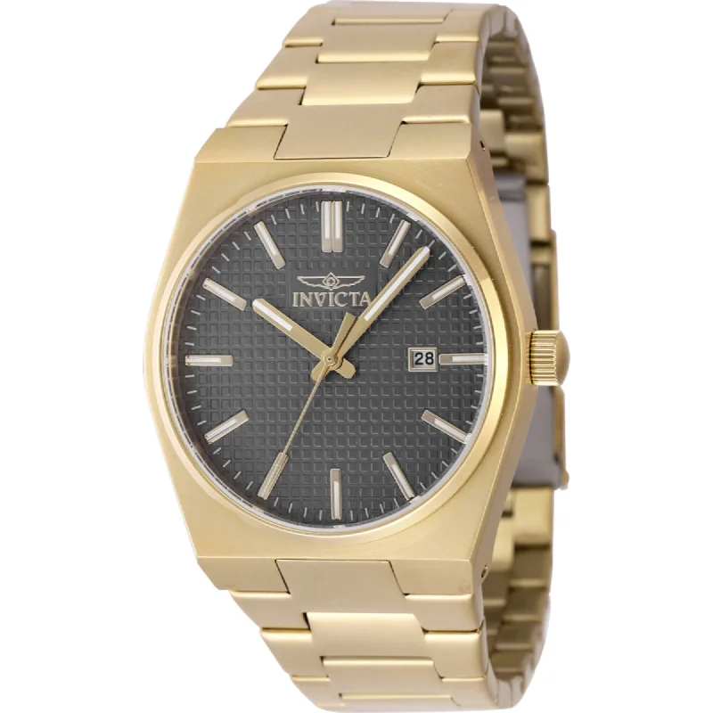 elegant dress watches for formal events   Invicta Men's Watch - Speedway Charcoal Dial Yellow Gold Steel Bracelet Date | 48397