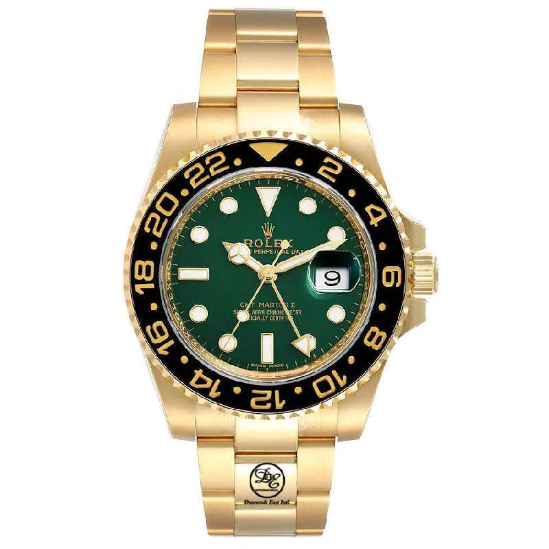 best luxury watches for men   Rolex Gmt Master II Yellow Gold Green Dial 116718LN Box and Papers PreOwned