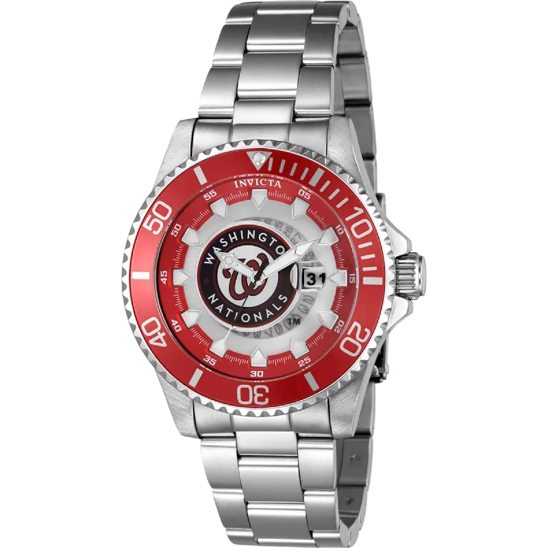 Casual watches for weekend outings   Invicta Men's Watch - MLB Washington Nationals Rotating Bezel Silver Bracelet | 43483