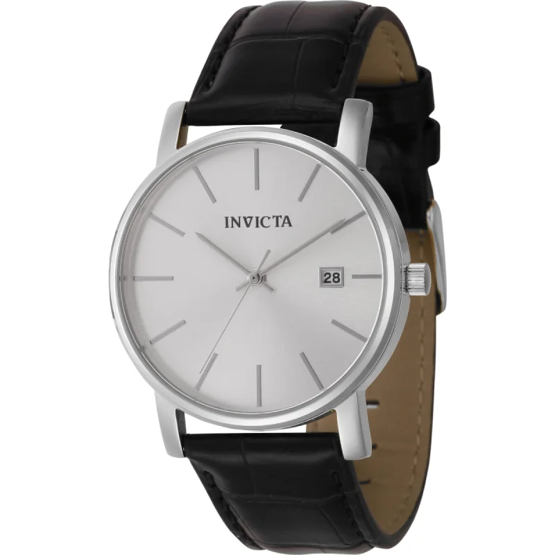 watches with custom engravings for gifts   Invicta Women's Watch - Vintage Quartz Silver Dial Black Leather Strap Date | 44858