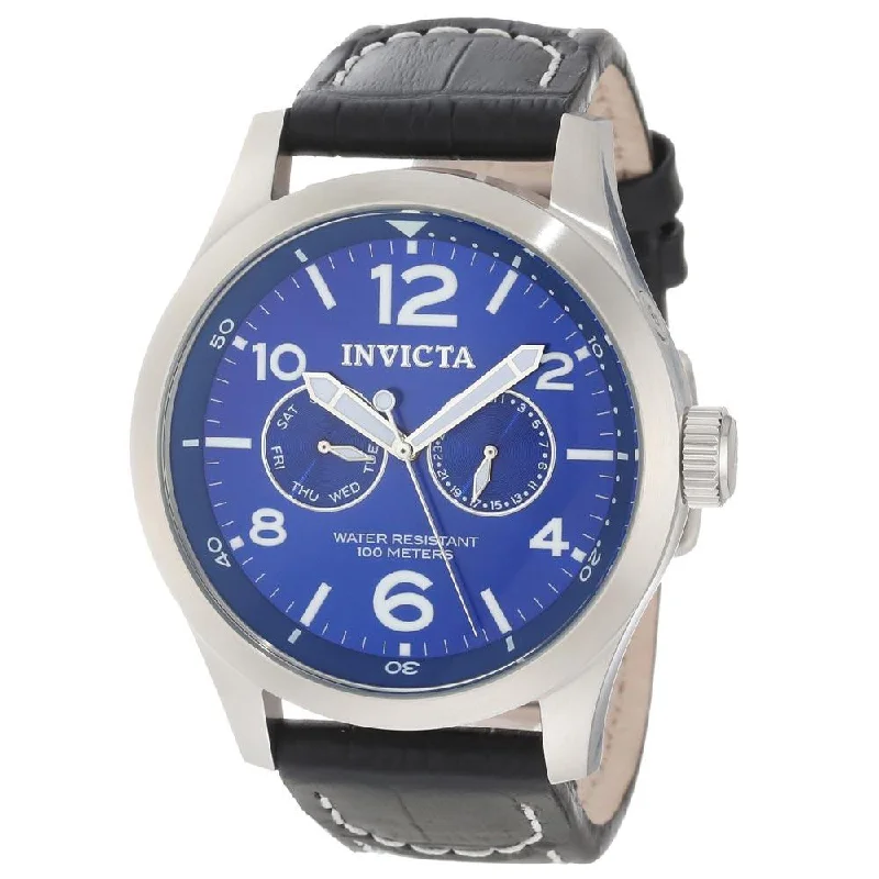 Watches with a sophisticated look   Invicta 10490 Men's I-Force Specialty Blue Dial Black Leather Strap Watch