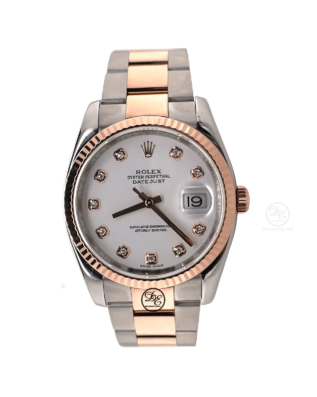 watches with custom engravings for gifts   Rolex DateJust 36mm 116231 Factory White Diamond Dial