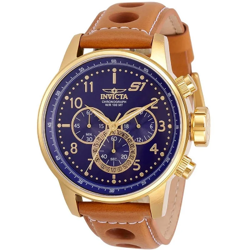 Watches with a classic look   Invicta Men's Chrono Watch - S1 Rally Blue Dial Light Brown Leather Strap | 30917