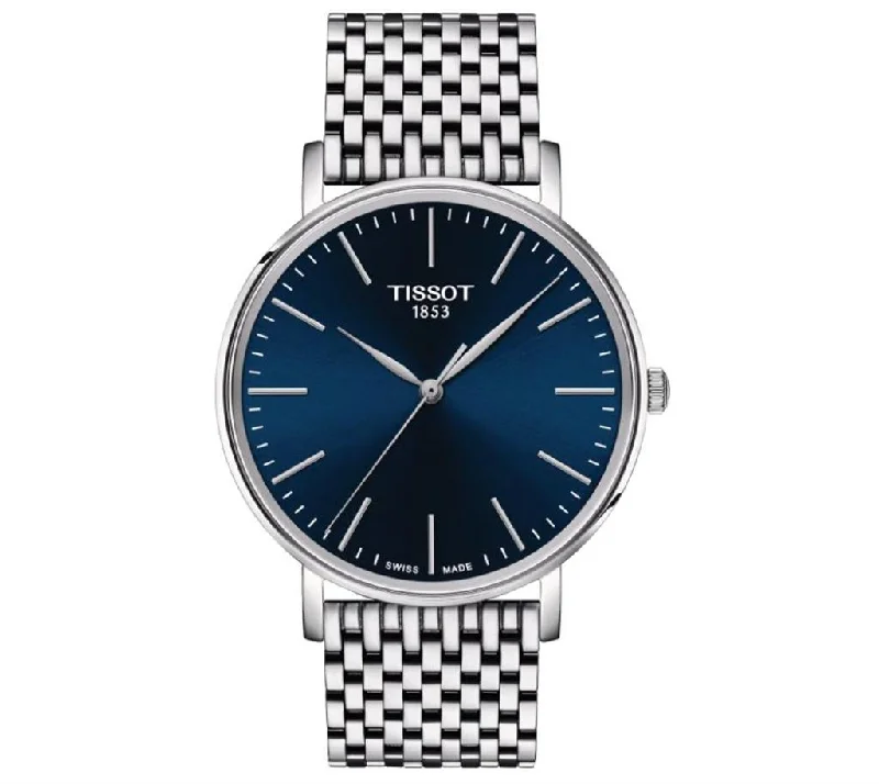 classic pocket watches for collectors   Tissot Everytime Gent 40Mm Ss Blue Dial Ss Mesh Brclt