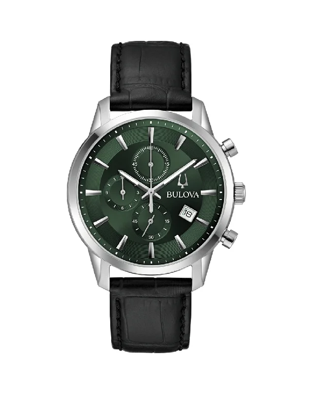 Watches with adjustable straps for a perfect fit   Bulova Elegant Chronograph Timepiece with Black Leather Strap for Men 96B413