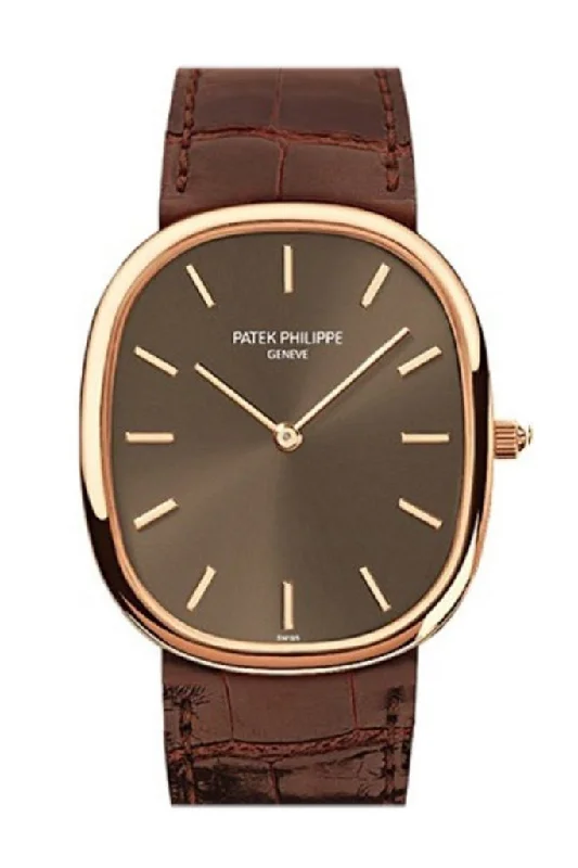 Modern design square dial watches   Patek Philippe Golden Ellipse Automatic Brown Dial 18 kt Rose Gold Men's Watch 3738/100R-001