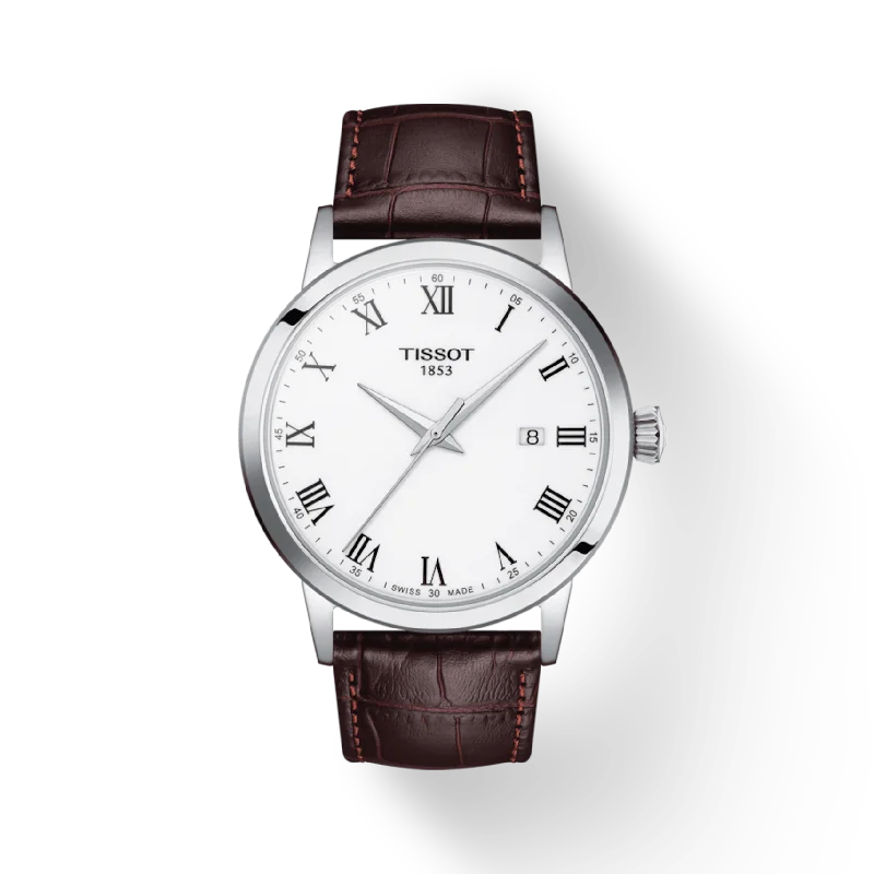 Luxury quartz watches with high-end movements   Tissot Silver Classic Dream with Brown Leather Strap