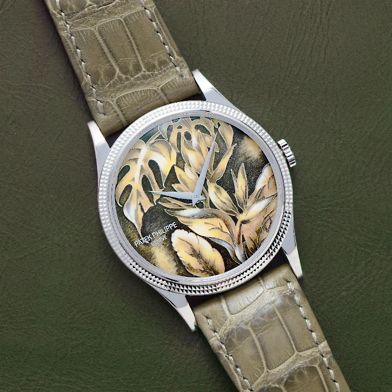 watches with custom engravings for gifts   Patek Philippe Calatrava Cloisonné 'Tropical Leaves II'