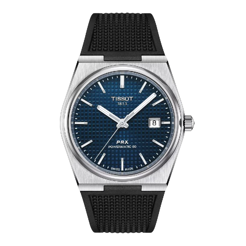 Watches with leather straps and quick release clasps   Tissot PRX Powermatic 80 T137.407.17.041.00