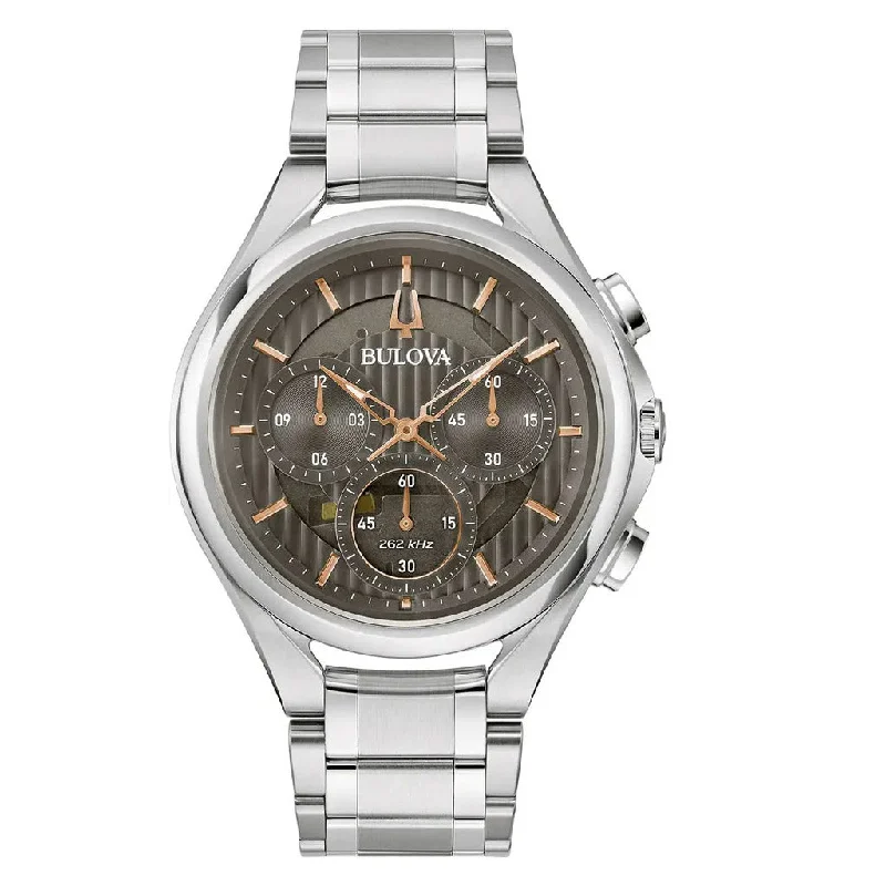 minimalistic watches for men with leather bands   Bulova CURV Men's Grey Watch 96A298