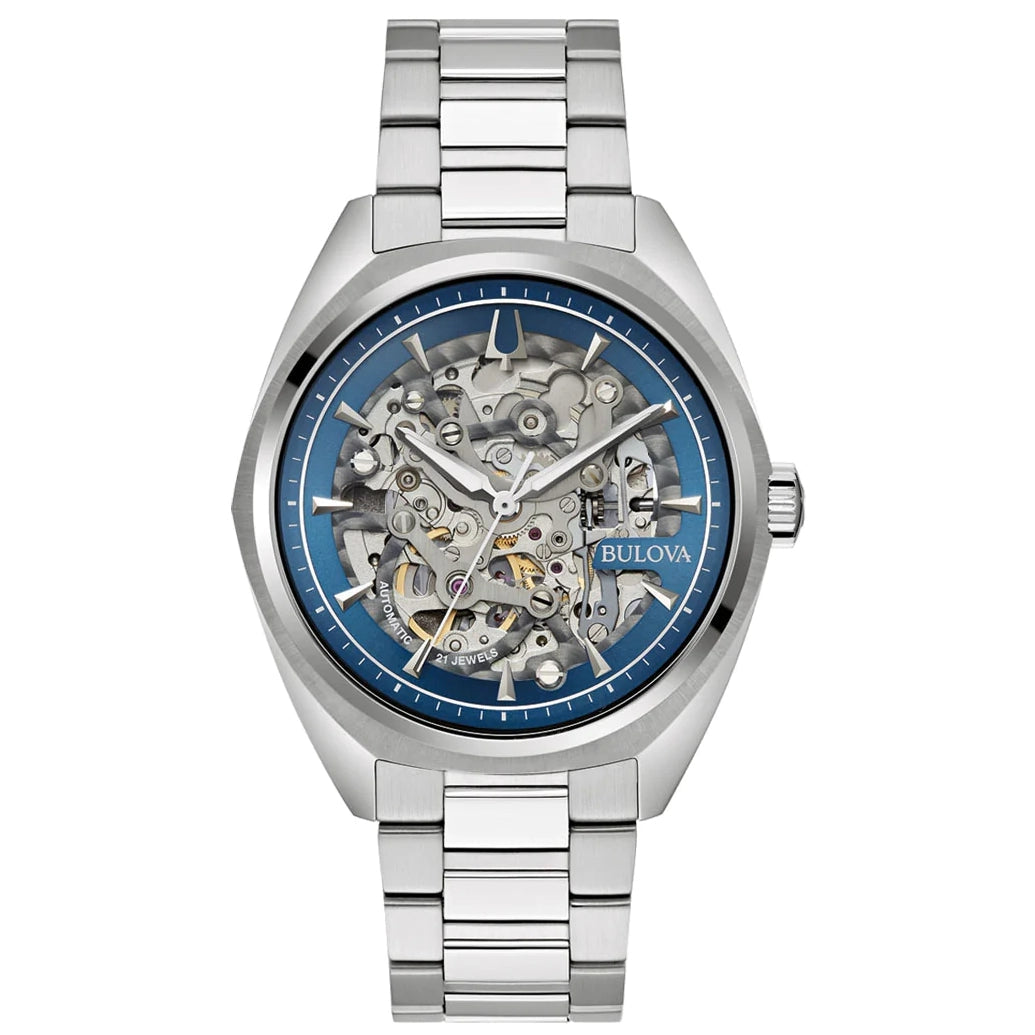 Watches with leather straps and quick release clasps   Bulova Surveyor Automatic Men's Blue Watch 96A292