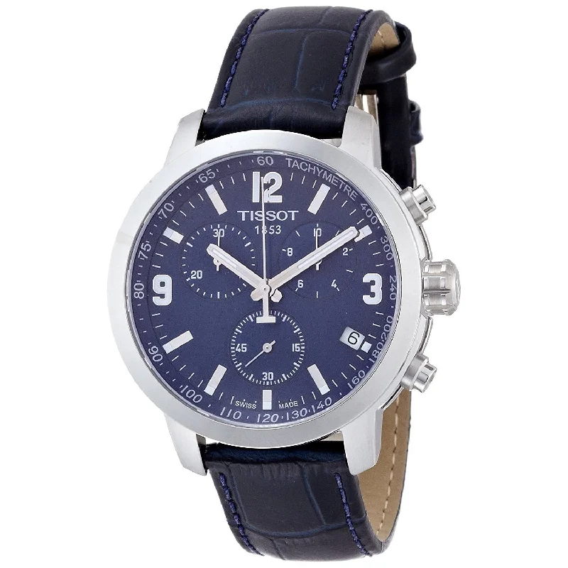 stylish watches for casual wear   Tissot Men's T0554171604700 PRC200 Chronograph Blue Leather Watch